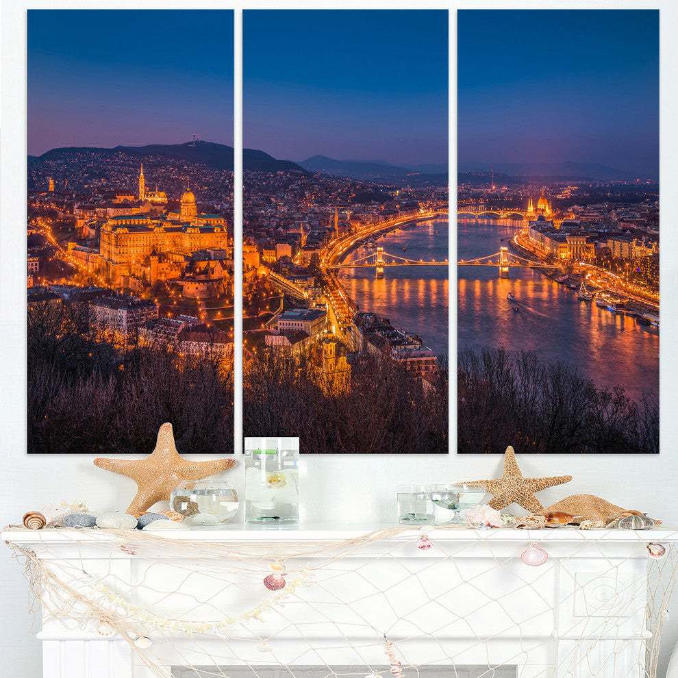 "Night View of Budapest City" Metal Wall Art, 3 Panels, 36"x28"