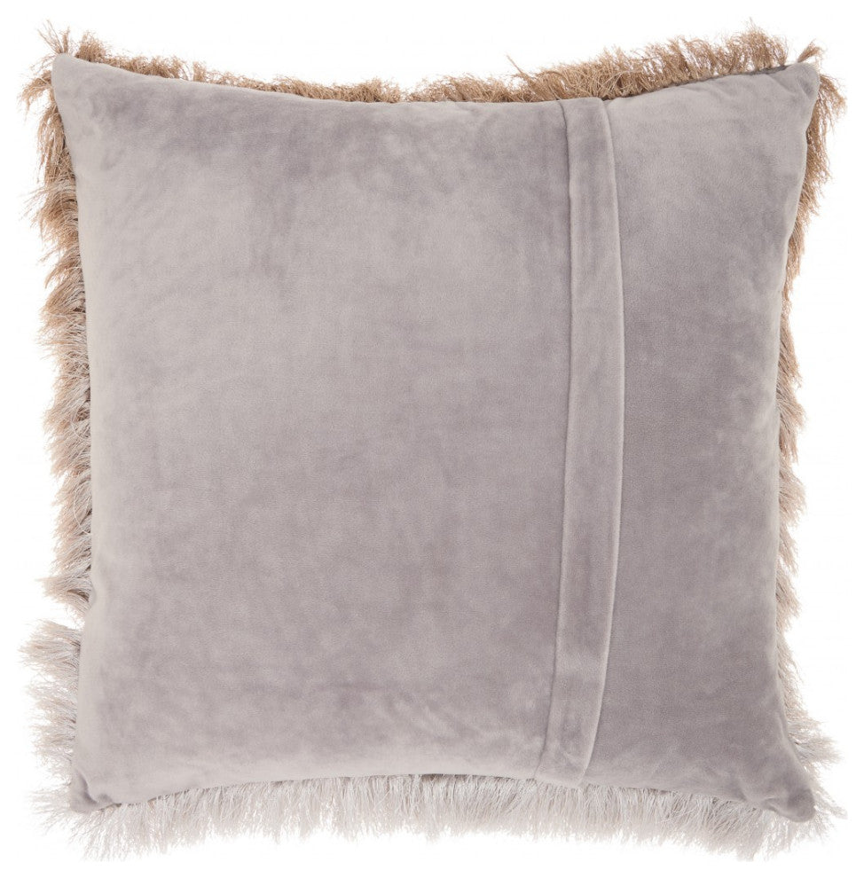 Plush Beige Silver Accent Throw Pillow