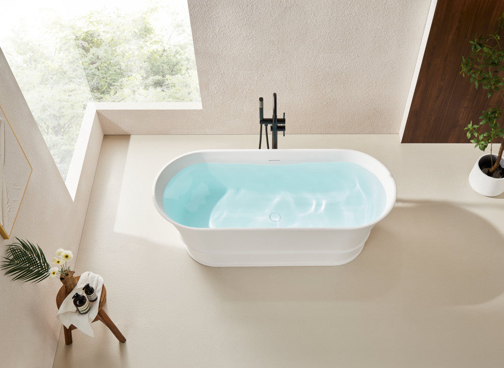 Vanity Art 59" x 28" Freestanding Soaking Stone Resin Bathtub