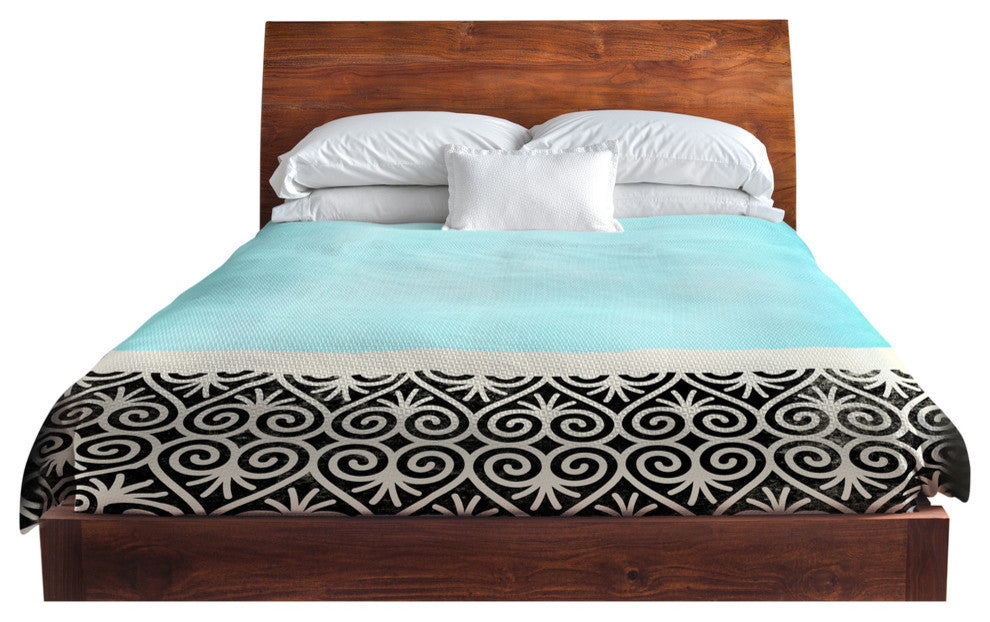Kalli, Aqua Black Cream Lightweight King Duvet Cover