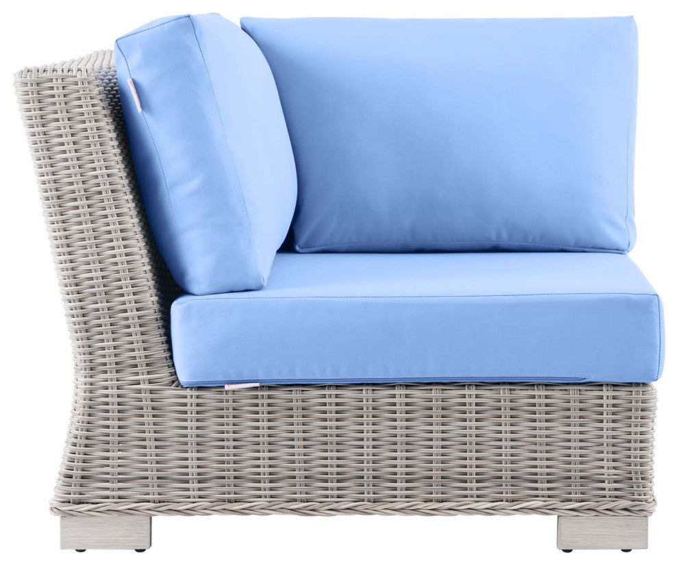 Sofa Corner Chair, Rattan, Wicker, Gray Blue, Modern, Outdoor Patio Cafe
