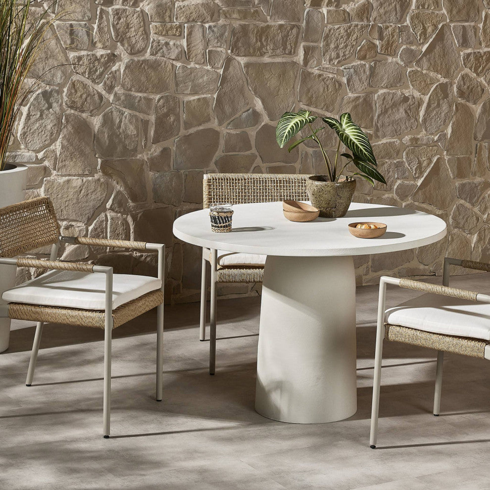 Basil Outdoor Dining Table, 42" Matte White Cast Aluminum