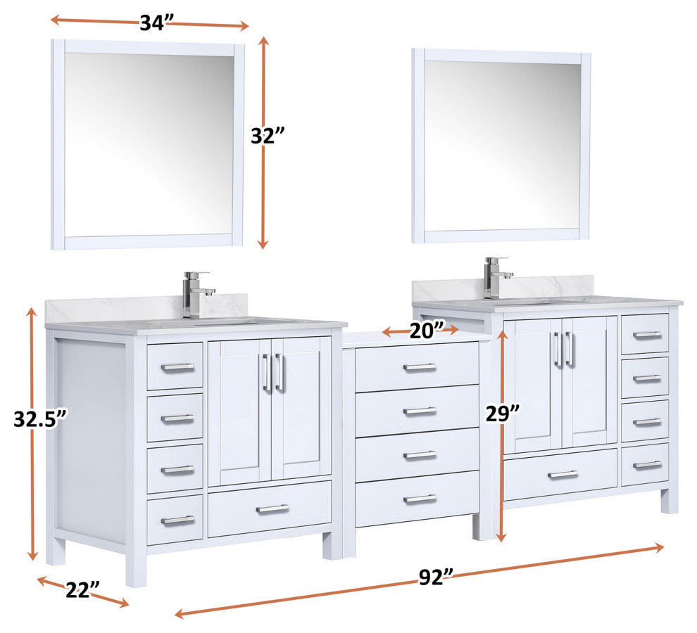 Lexora Coraline Double Bath Vanity White 92 With Countertop & Mirror