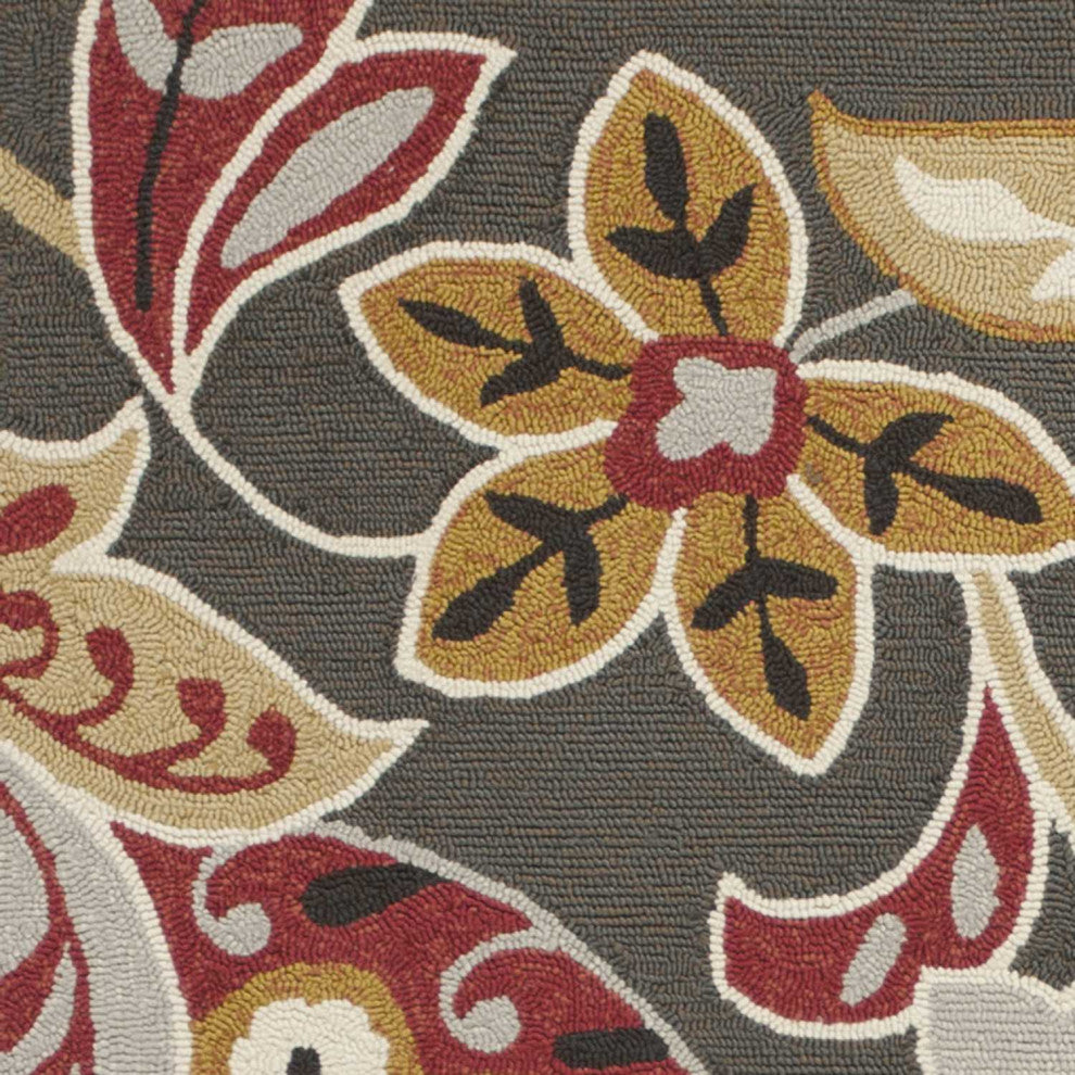 HomeRoots 5'x8' Taupe Hand Hooked UV Treated Floral Indoor Outdoor Area Rug