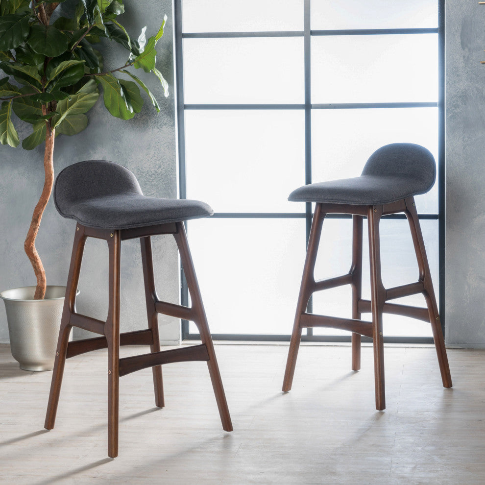 GDF Studio Tolle Mid Century Design Low Back Fabric Bar Chair, Set of 2, Charcoal Gray