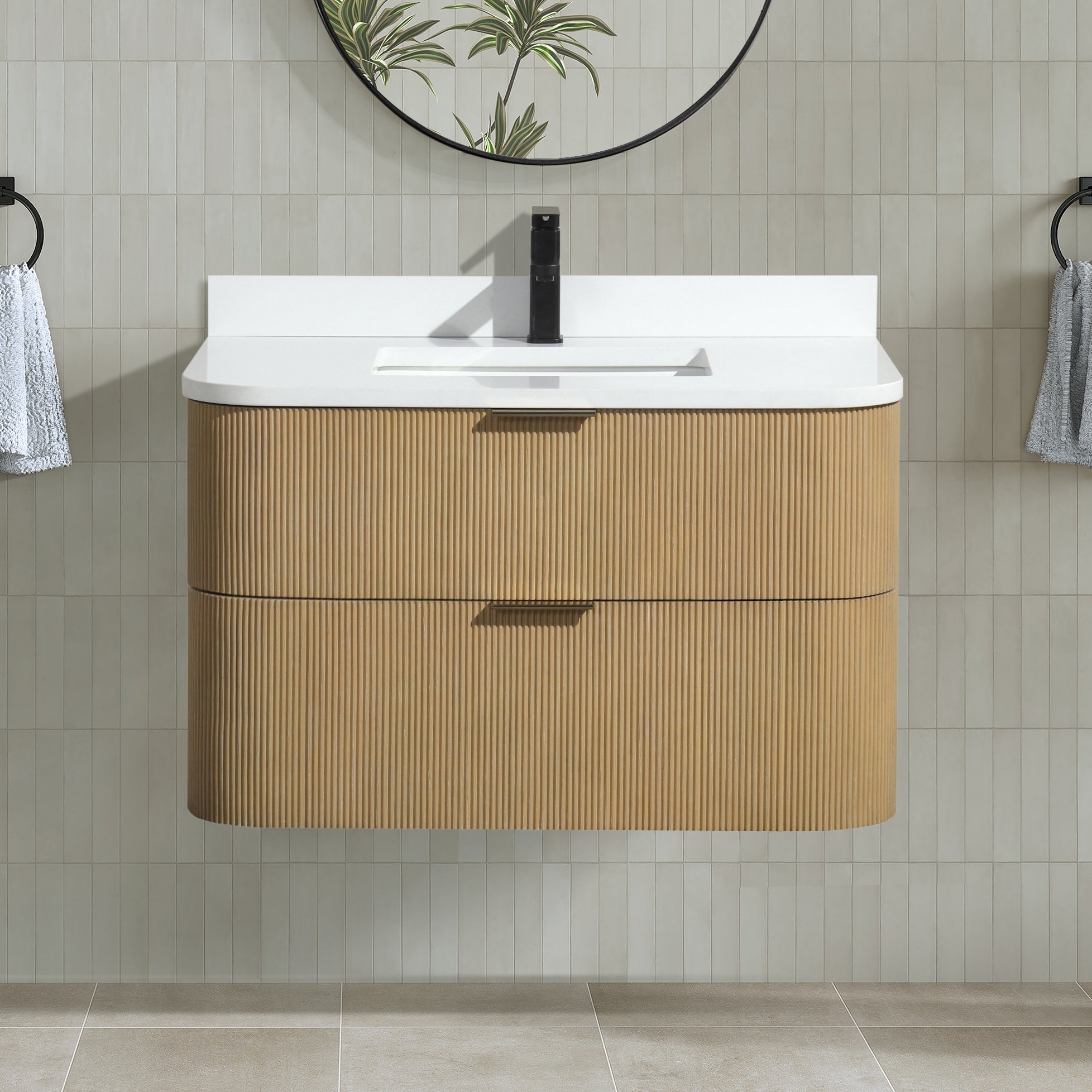 Ari Kitchen and Bath Chantal 36" Floating Bathroom Vanity Oak