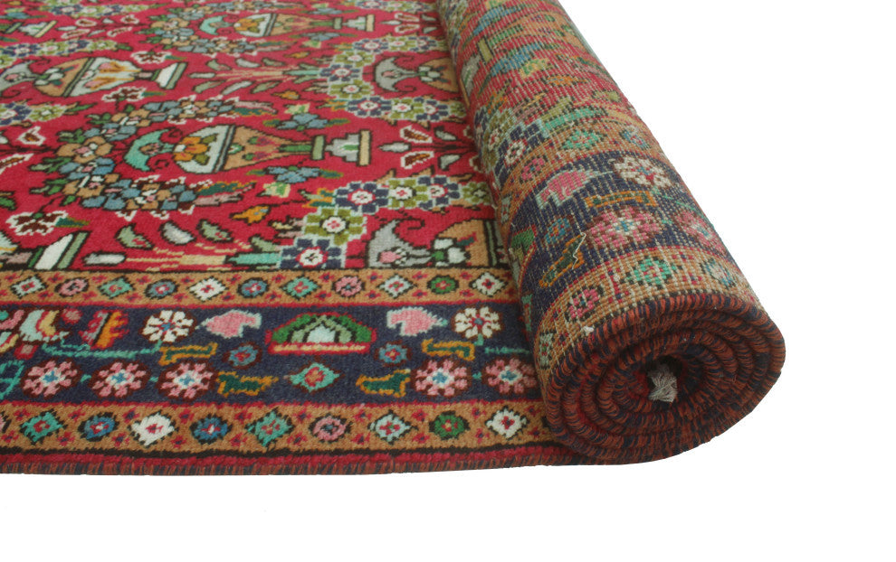 Fine Vintage Distressed Muhannad Red/Navy Runner, 3'4x9'7
