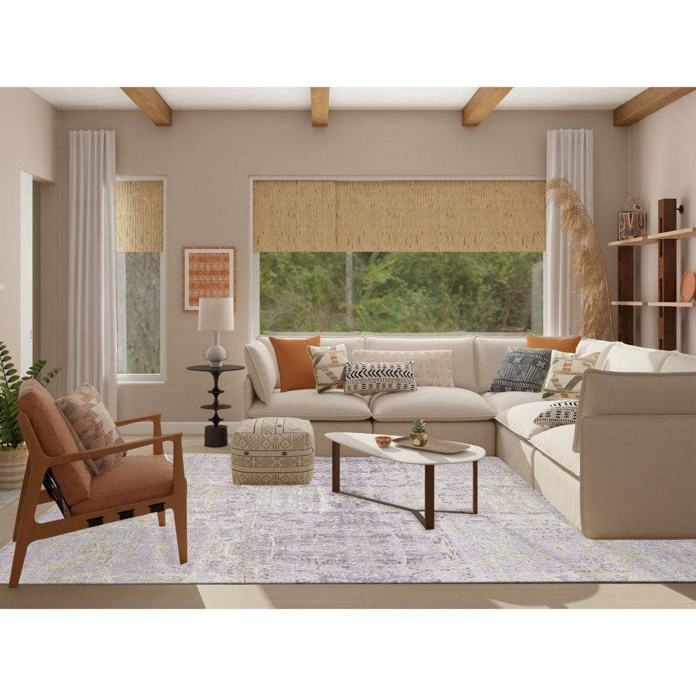 Light Gray Hand Knotted Wool And Silk Transitional/Modern Design Rug, 9'x11'9"