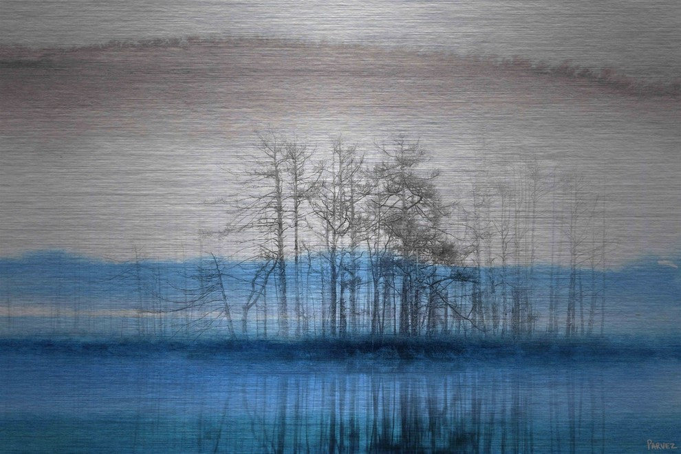 "Blue Lake Horizon" Painting Print on Brushed Aluminum, 60"x40"