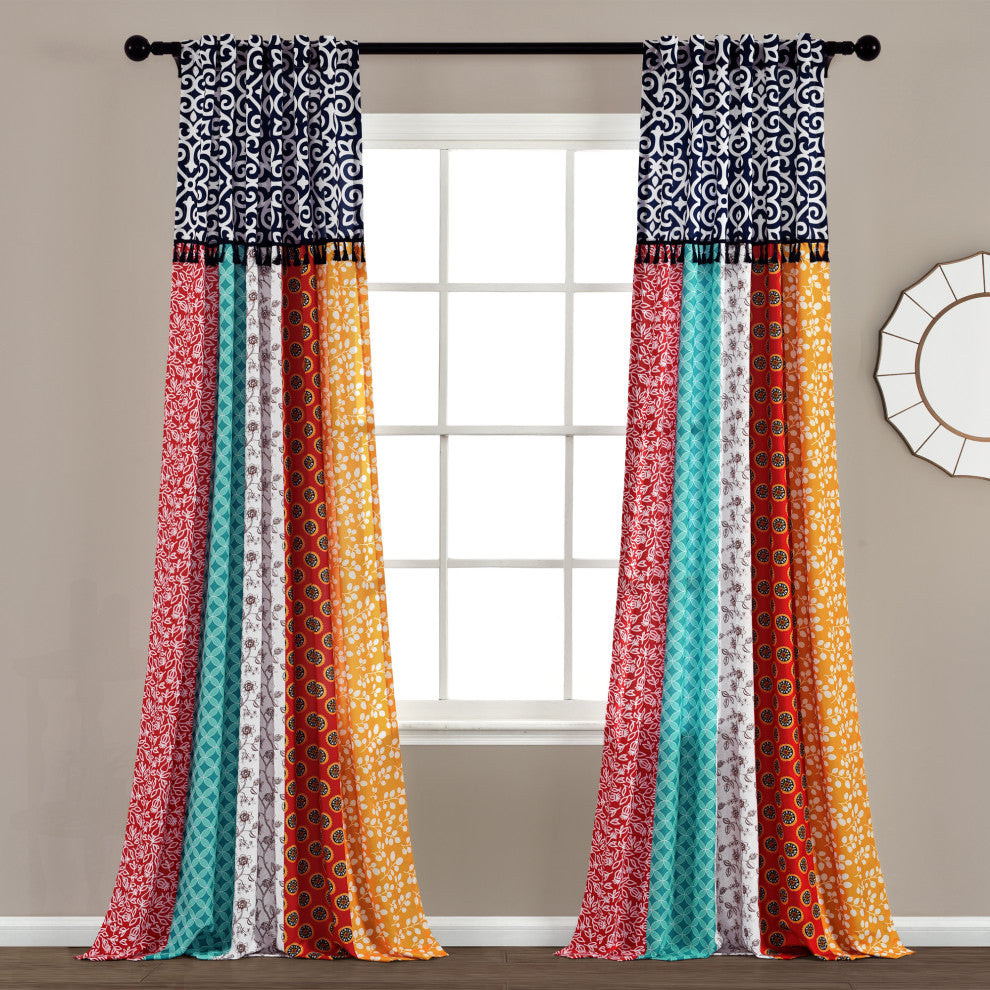 Boho Patch Window Curtains Set, 84"x45"