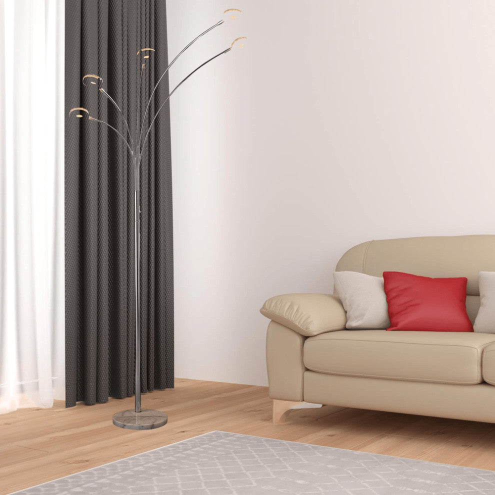 80" Silver 5 Light Contempo Arc LED Floor Lamp