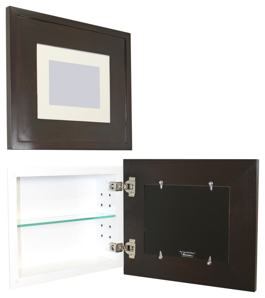 Landscape Recessed Concealed Medicine Cabinet, 14"x11", Coffee Bean