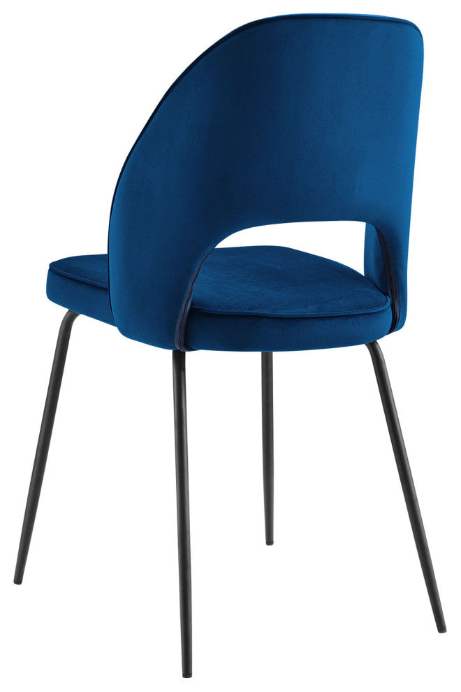Dining Chair, Set of 2, Black Blue Navy, Velvet, Modern, Bistro Hospitality