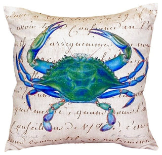 Male Blue Crab Beige No Cord Pillow - Set of Two 18x18