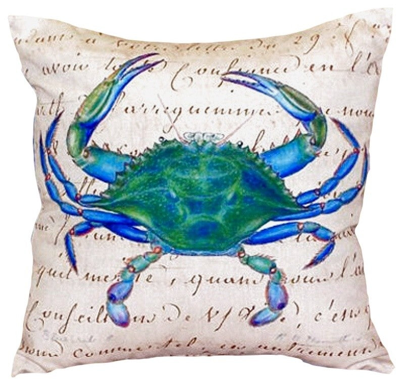 Male Blue Crab Beige No Cord Pillow - Set of Two 18x18