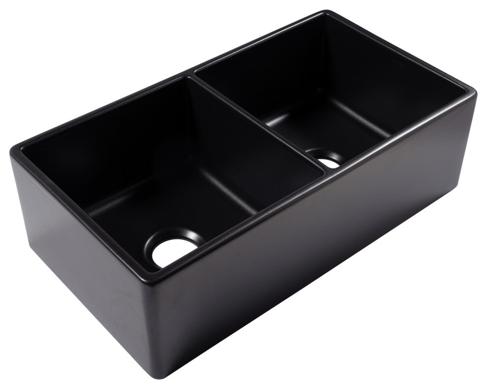 Austen Matte Black Fireclay 33" Double Bowl Farmhouse Undermount Kitchen Sink