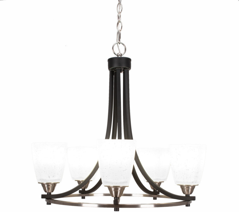 Paramount 5-Light Chandelier, Matte Black & Brushed Nickel, 4.5" White Muslin