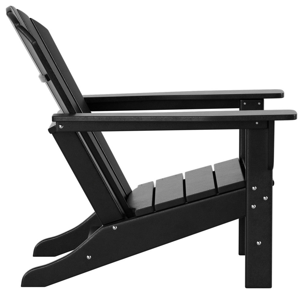WestinTrends 3PC Outdoor Patio Poly Lumber Adirondack Chairs w/ Side Table Set, Black
