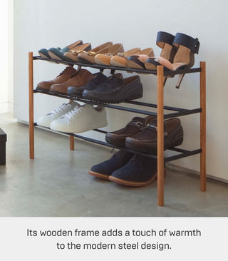 Plain Expandable 3-Tier Shoe Rack, Black