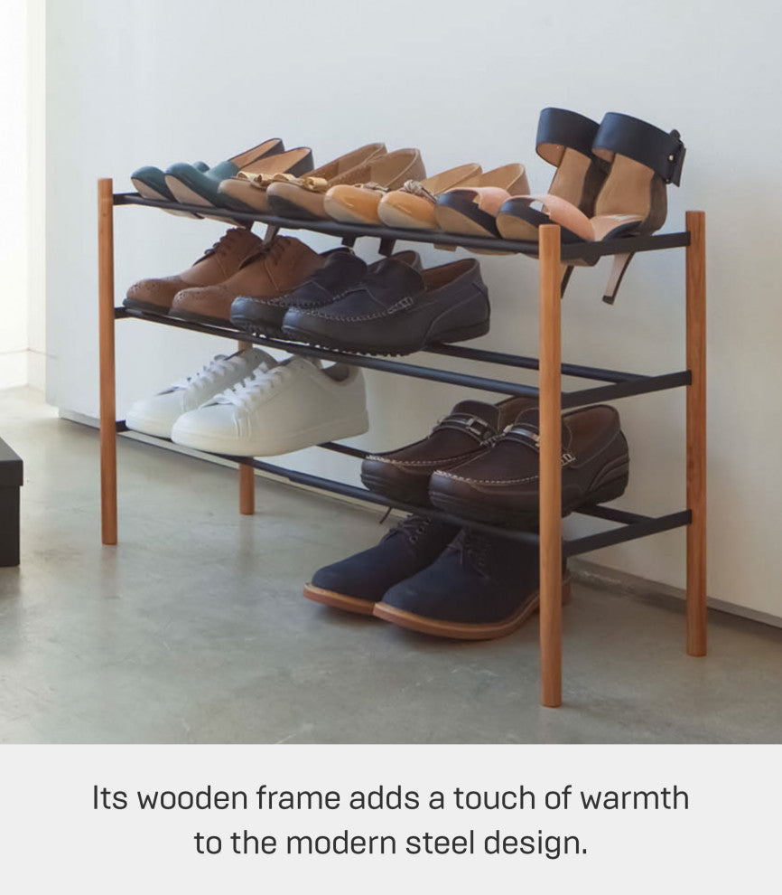 Plain Expandable 3-Tier Shoe Rack, Black