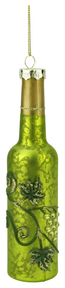 6" Tuscan Winery Wine Bottle Mercury Finish Glass Christmas Ornament, Green