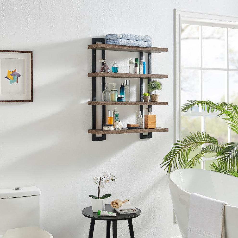 Danya B. 4-Tier Floating Bracket Wall Shelf Metal and MDF Finish, Walnut