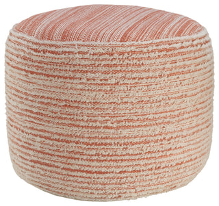 Tropical Textured and Distressed Pouf, Coral/White