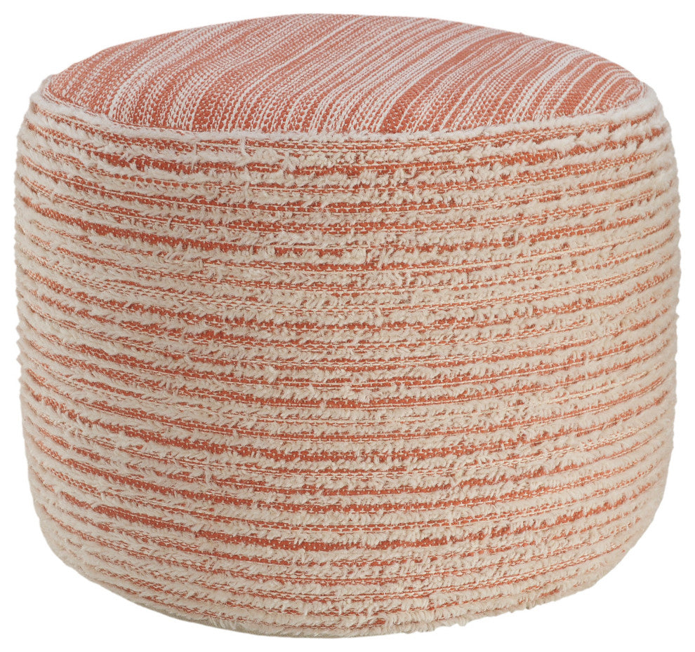 Tropical Textured and Distressed Pouf, Coral/White