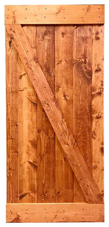 Stained Solid Pine Wood Sliding Barn Door, Red Walnut, 24"x84", Z Bar
