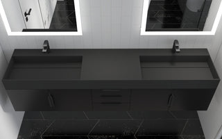 CastelloUSA Amazon 84" Wall Mounted Bathroom Vanity Set, Black, Black Top, Black Handles