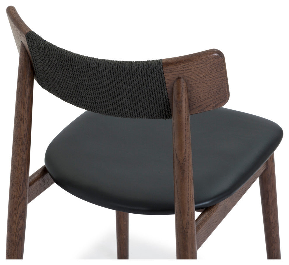 Converse Leather Solid Oak Dining Chair, Mud Brown
