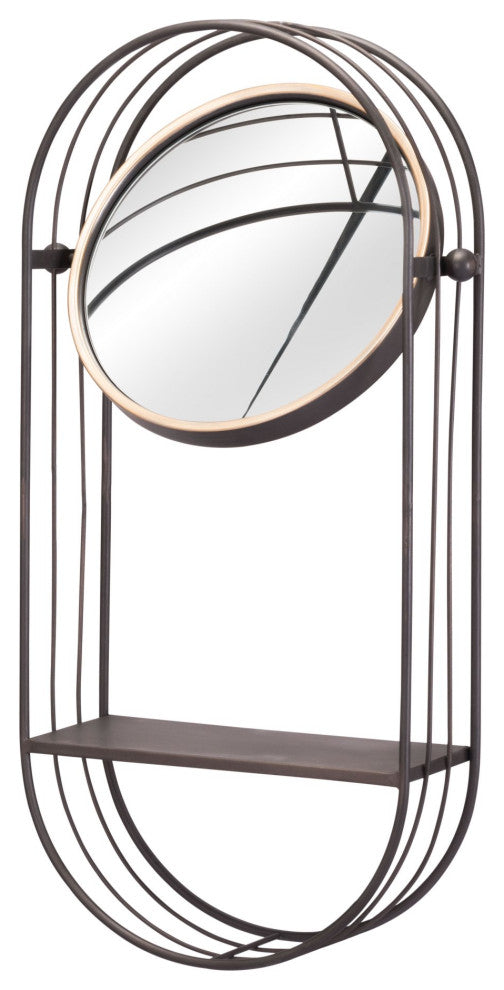 Frame Wall Mirror, Round, Glass, Steel Metal, Gray, Bedroom Living