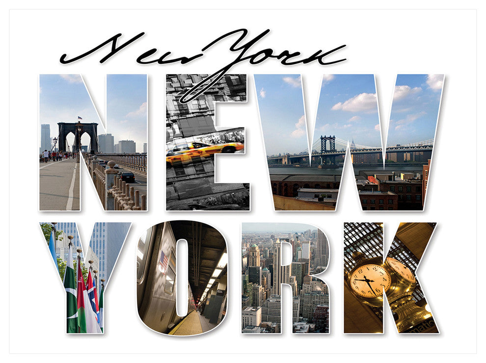 New York City Graphic Montage, Cityscape Canvas Art Print, 40"x30"