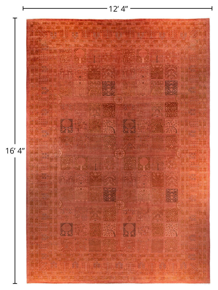 Overdyed, One-of-a-Kind Hand-Knotted Area Rug Pink, 12'4"x16'4"