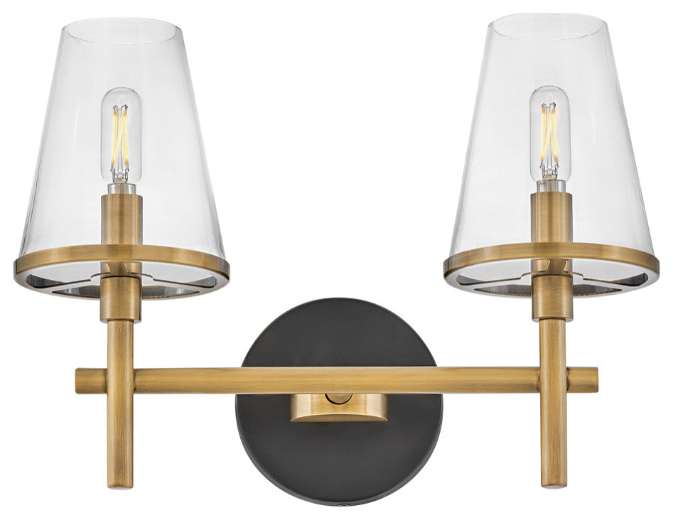 Hinkley Marten 15" Two Light Bath Vanity Fixture, Heritage Brass + Black