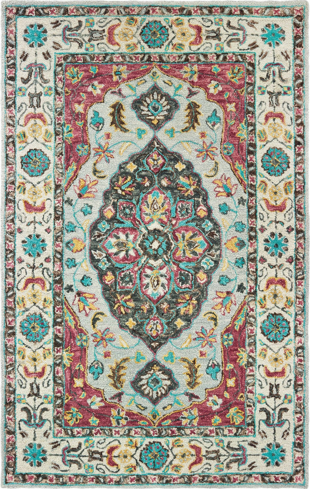 Oriental Weavers Zahra Collection Grey/ Pink Oriental Indoor Area Rug 3'6"X5'6"