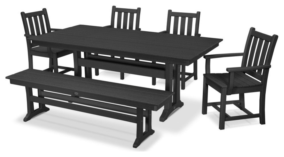 POLYWOOD Traditional Garden 6-Piece Farmhouse Dining Set with Bench