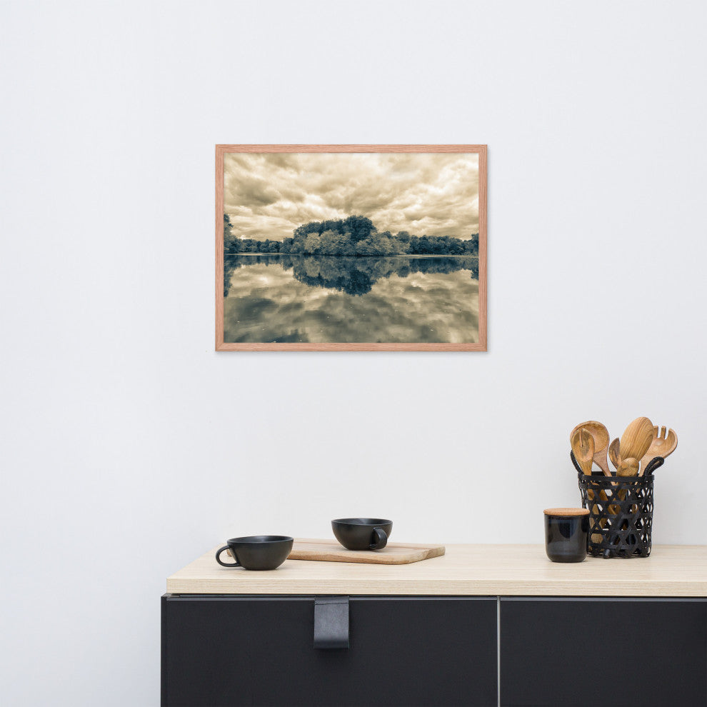 Autumn Reflections Rural Landscape Sepia Framed Photo Paper Wall Art Prints, Red Oak, 18" X 24"