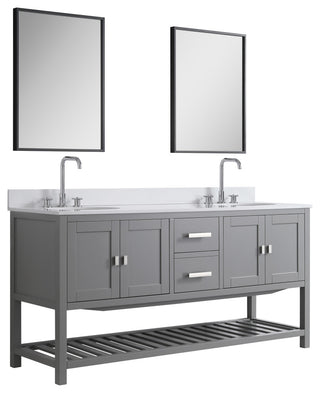 Monaco Bathroom Vanity Base Cabinet Without Top, Gray, 72", Double Sink