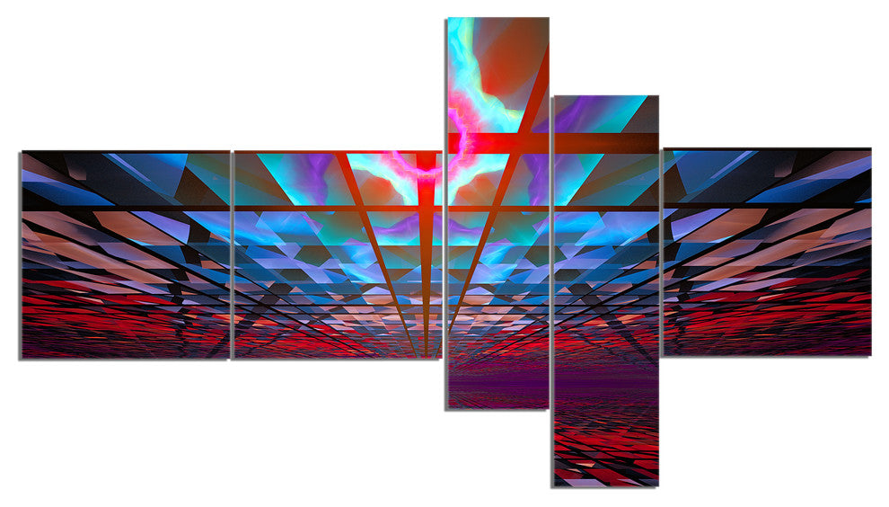 Blue Cosmic Horizons Apocalypse, Abstract Art on Canvas, 60"x32", 5 panels