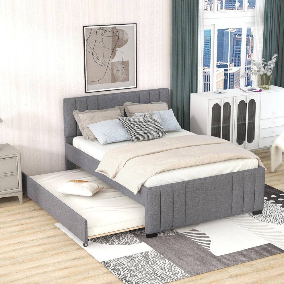Gewnee Full Upholstered Platform Bed with Trundle in Grey