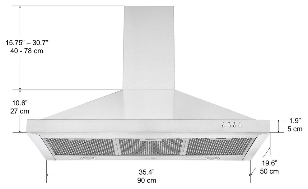 WPS636 Wall Mount Pyramid Stainless Steel Range Hood, 36"