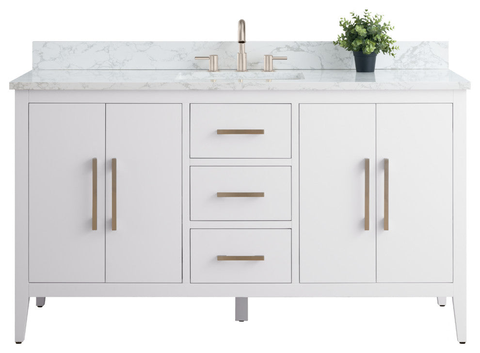 Vanity Art Bathroom Vanity With Sink, White, 60", Single Sink, Brushed Nickel
