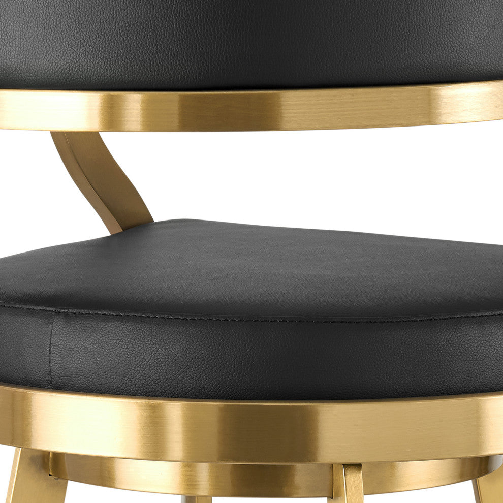 Saturn Gold Brushed Swivel Counter Stool, Black, 30"