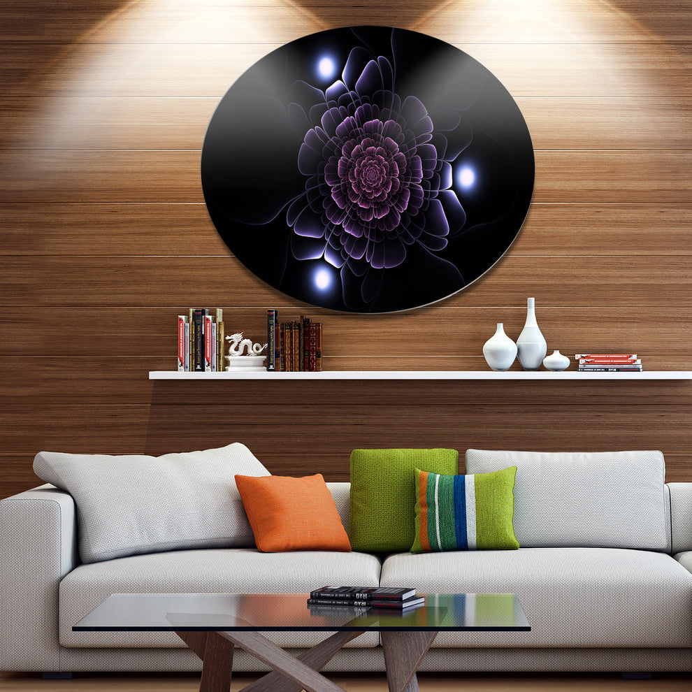 Purple Fractal Flower On Dark, Flower Large Disc Metal Wall Art, 36"