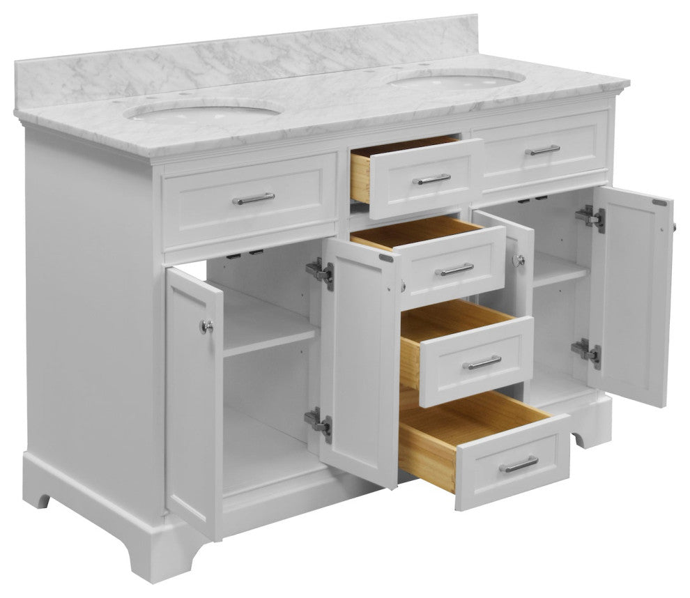 Aria 60" Bathroom Vanity, White, Carrara Marble, Double Vanity