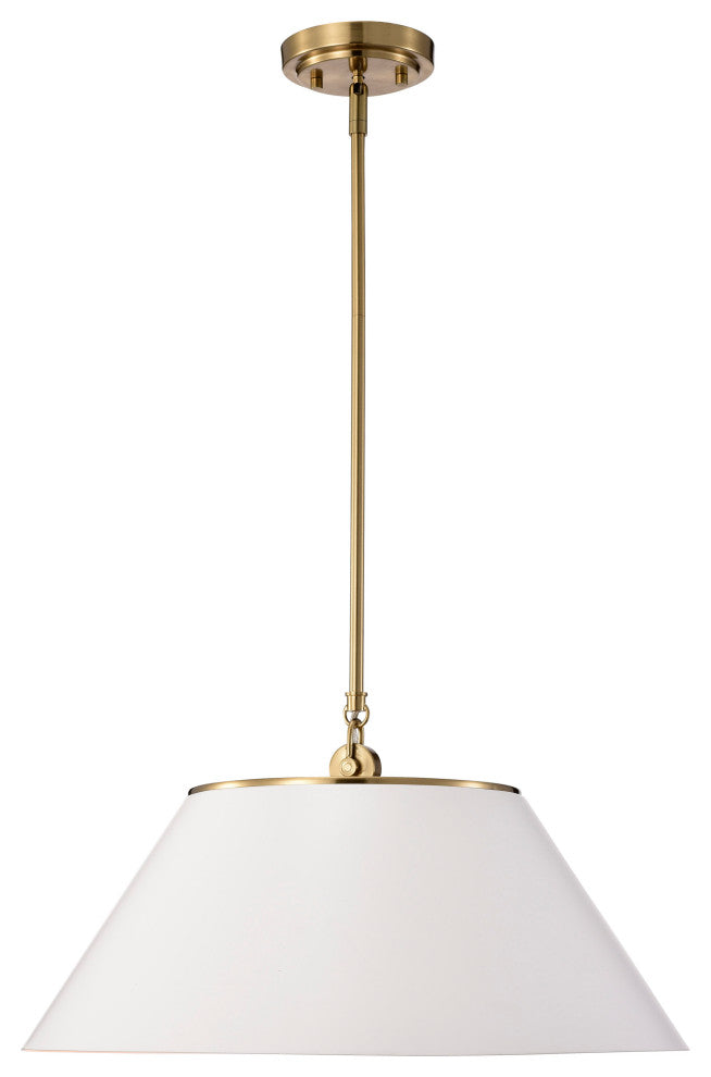 Dover 3-Light Large Pendant, White With Vintage Brass