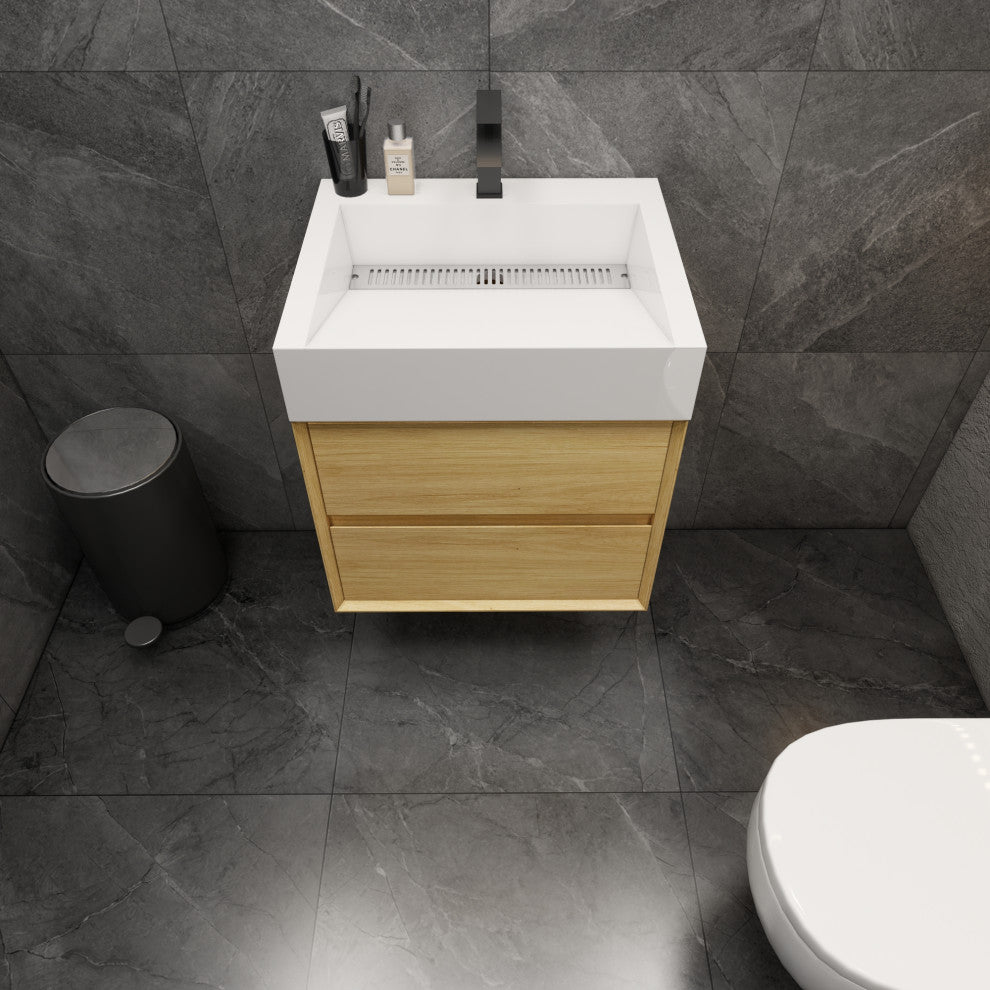 MAX 24" Floating Bath Vanity With Acrylic Sink, Teak Oak