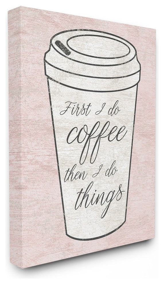 First Coffee Then Things Dusty Rose Pink Marble Canvas Wall Art, 16"x20"