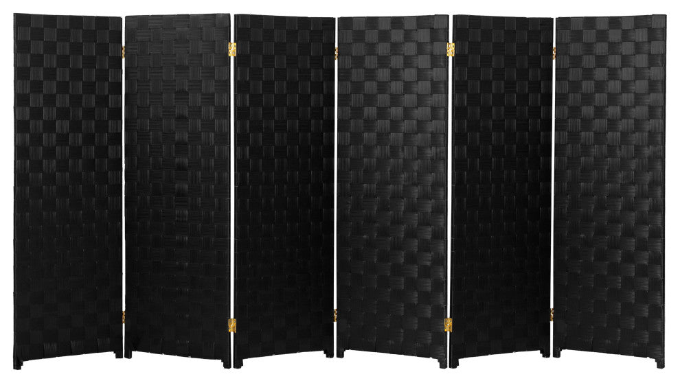 4 ft. Short Woven Fiber Outdoor All Weather Room Divider 6 Panel Black